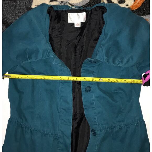 Teal Peacoat Trench Coat M Xhilaration Indie Vanguard Boho Coquette Girl Classic - Picture 9 of 11